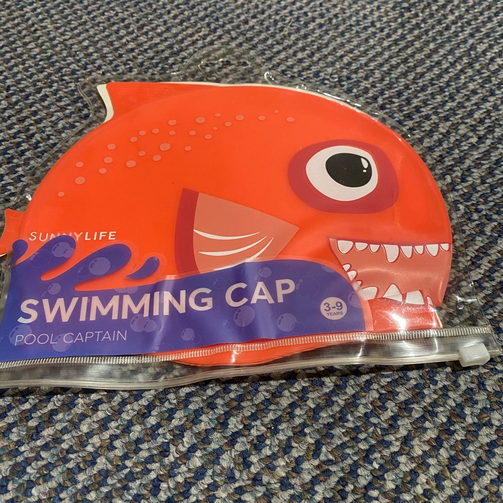 NWT Sunny Life Swimming Cap. In original bag. Fish design. Orange.